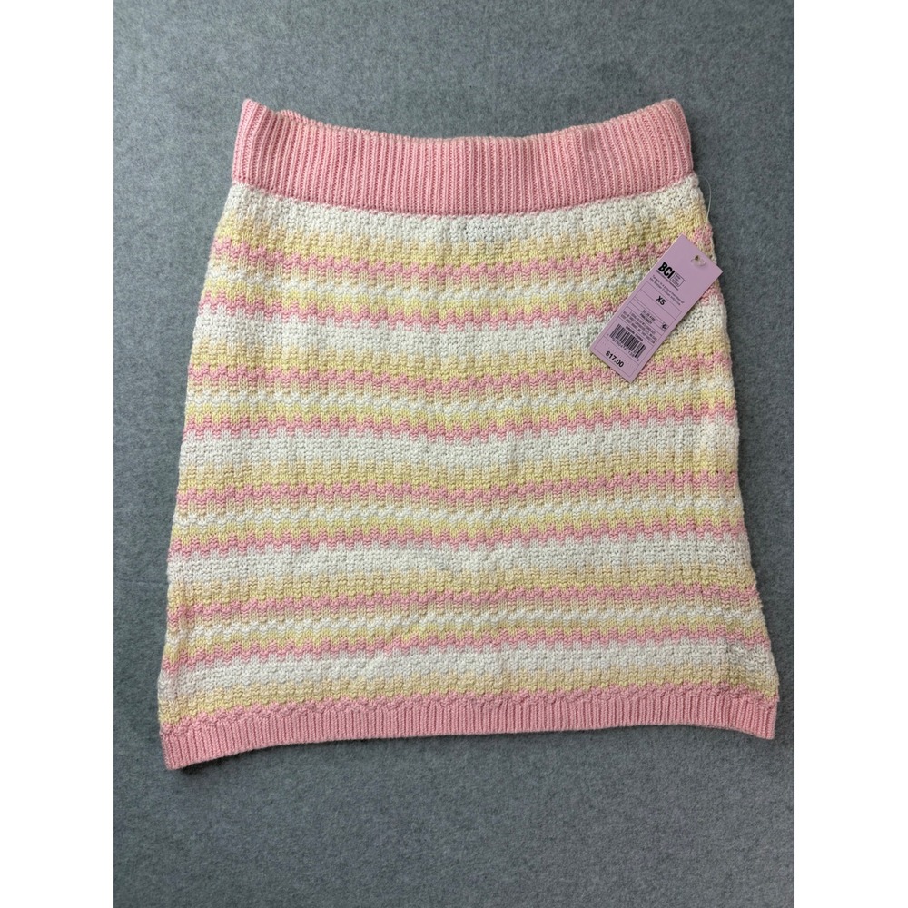Wild Fable Pink Yellow Chevron Knit Mini Skirt XS NWT Cotton Crochet Style